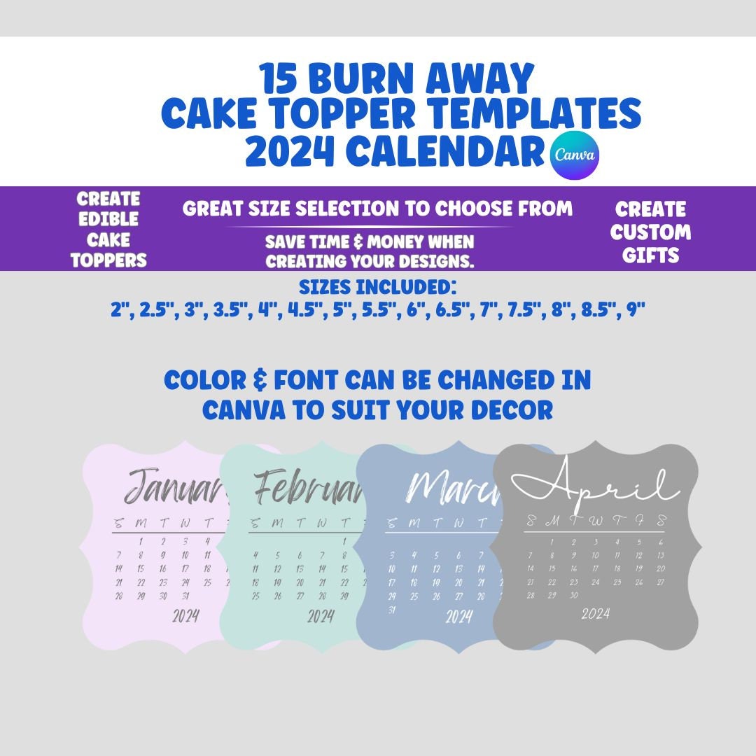 Generic Calendar Topper Cake Calendar, Burn Away Cake Topper Calendar Template, Custom Сake ...