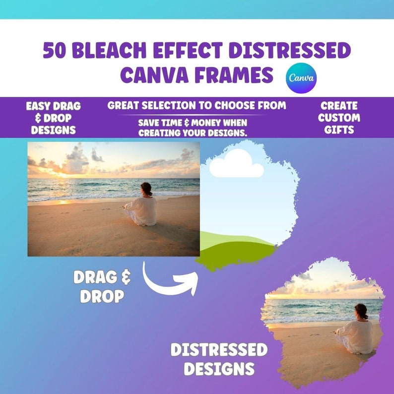 Bleach Effect Distressed Edge Canva Frames Fill Your Own Design in ...