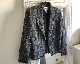 Vintage 80s beaded fringe black blazer largebaggy black blazerbeaded fringe coat