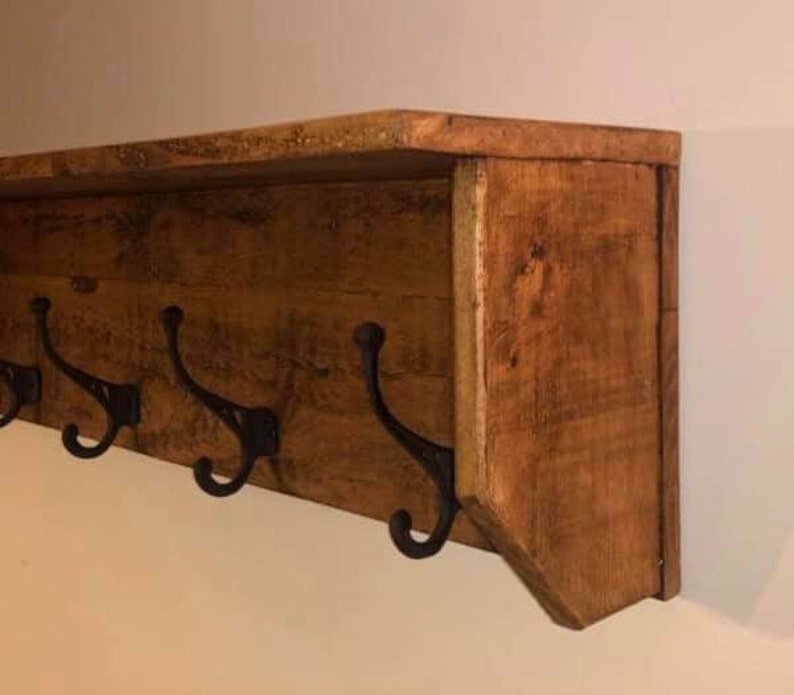 Rustic Solid Wooden Coat Rack / Hat Shelf With 4 Wrought Iron Etsy UK