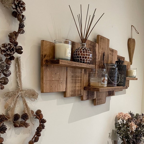 Rustic wooden pallet wall shelf, wall art, farmhouse style shelving unit made from 100% recycled pallet wood.  Indoor or outdoor