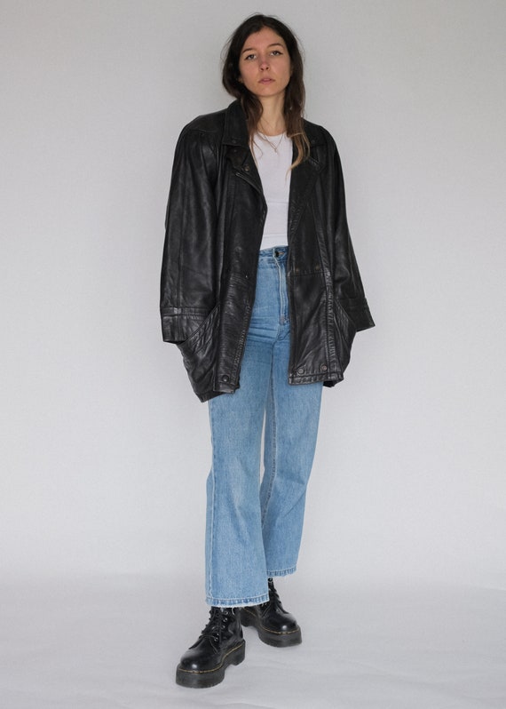 Vintage 90s oversized black leather jacket | minim