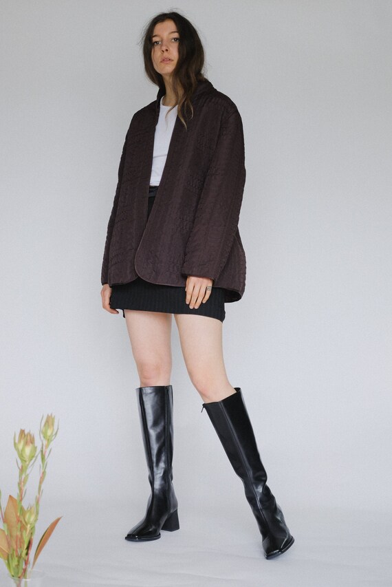 Vintage brown embroidered quilted jacket | liner |