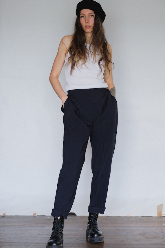Vintage 90s navy high waisted trouser | cigarette