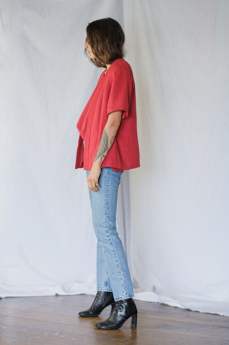 Two piece suit Minimal Vintage red short sleeve overcoat