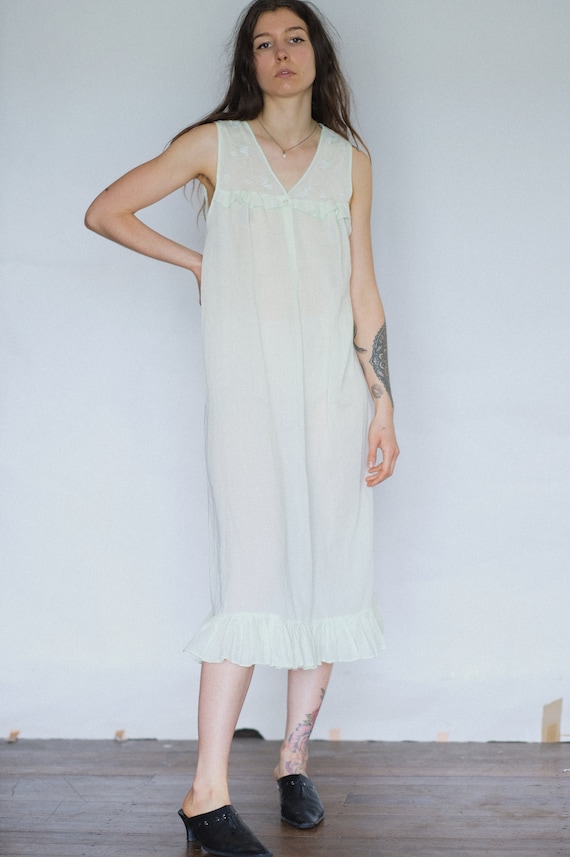 Vintage pastel green cotton peasant dress | maxi d