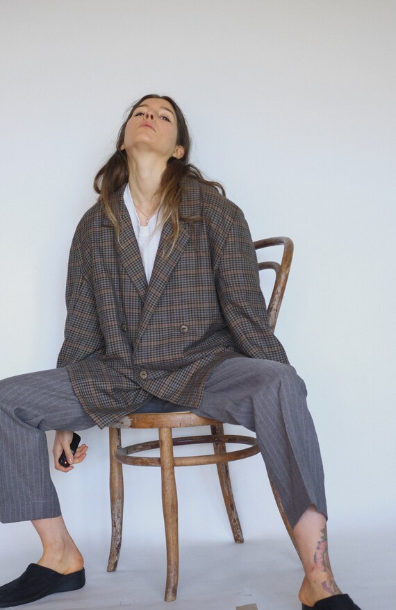 Vintage plaid double breasted blazer | Grandpa bla