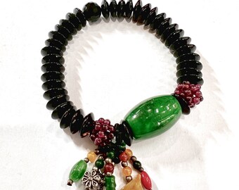 Barrel Burmese Jade Floral Charm Mystic Bracelet