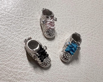 Sterling Silver Little Sneaker Charm - with drop ring - Pink, Blue & Black Cords
