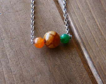 Rose, Chrysanthemum, Green Agate Chain Necklace