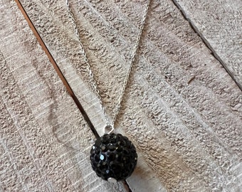 Black Spinel Fireball Necklace - Sterling Silver - 18inch total