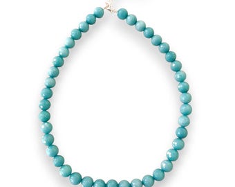 Sterling Silver Dyed Blue Jade Faceted Cut Bead Necklace with extnesion