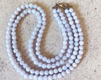 Blue Lace Faceted Agate Necklace | 17.5" length | Sterling Silver w/ Lobster Closure