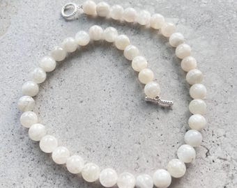 Moonstone Bead Necklace - Sterling Silver - 17.5"