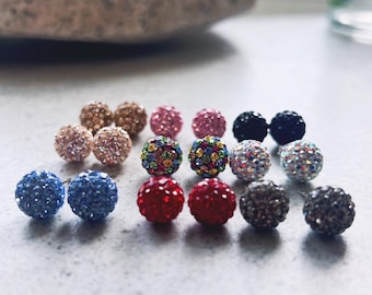 Disco Fireball Stud Earrings - Variety Set of 9 - Rainbow, Friendship/Matching - Sterling Silver
