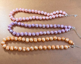 Natural Chunky Pastel Pearl Necklaces - Sterling Silver Findings - Lobster Clasp