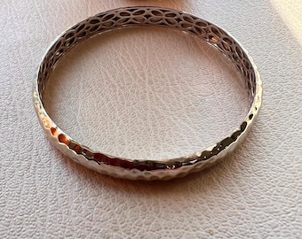 Sterling Silver Hammered Texture Bangle Bracelet - Rhodium Plated