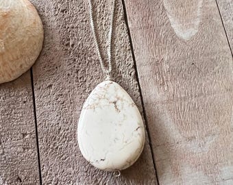 White Howlite Teardrop Cut Chain Necklace - Sterling Silver -
