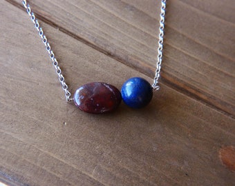 Red Jasper & Lapis Stone Chain Necklace