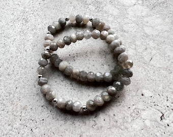 Stretchable Labradorite Bracelet with Sterling Silver Bead Accents
