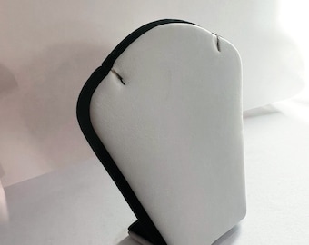 White Leatherette Necklace Model Stand w/ Black Velour Backing