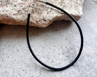 Genuine Thin Black Leather Charm Bracelet