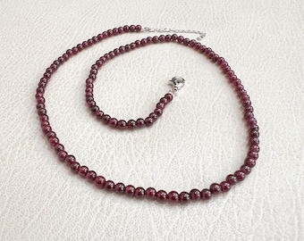 Garnet Beaded Necklace - Sterling Silver Findings - 15+1.5" length