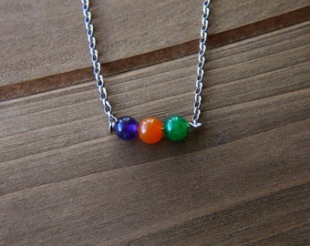 Little Amethyst, Orange & Green Agate Chain Necklace