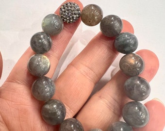 Labradorite Bead & Black Fireball Accent Bracelet