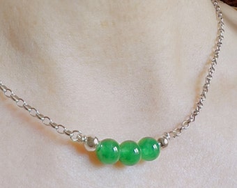 Three Green Agate Necklace - Sterling Silver Chain