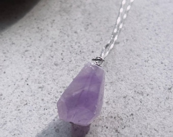 Amethyst Gemstone Asymmetrical Cut Necklace - Sterling Silver