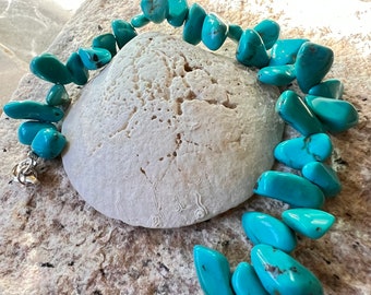Irregular Turquoise Stone Bracelet - Sterling Silver