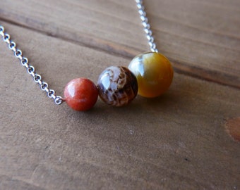 Earth Tone Stone Chain Necklace - Rose Agate, Chrysanthemum Agate, Botswana Agate