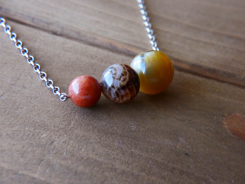 Chrysanthemum Agate Rose Agate Botswana Agate Earth Tone Stone Chain Necklace
