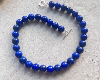 Lapis Lazuli Beaded Necklace - Sterling Silver - Heart Toggle