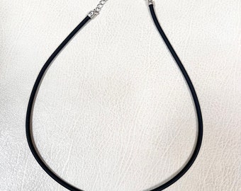 Black Rubber Cord Necklace - Brass or Silver Chain/Findings