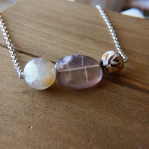 Snakeskin Jasper, Rainbow Fluorite, Chrysanthemum Agate Chain Necklace