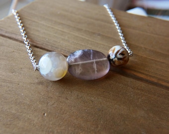 Snakeskin Jasper, Rainbow Fluorite, Chrysanthemum Agate Chain Necklace