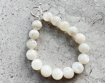 Moonstone Bead Bracelet - Sterling Silver - 7.5"