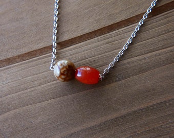 Carnelian-Chrysanthemum Agate Chain Necklace