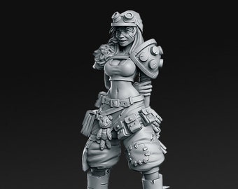 Junkgirl - From Wasteland | Pinup 32mm or 28mm Fantasy Miniature | DnD Miniature | RPG | Tabletop Game | RN Estudio