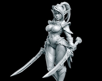Dark Elf Mariya Pinup | 32mm, 54mm, 75mm Fantasy Miniature | DnD Miniature | Tabletop Games | RN Estudio