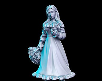 Fiora, Flower Girl |  32mm or 28mm Fantasy Miniature | DnD Miniature | Tabletop Games | RN Estudio