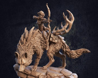 Lila and Grimpaw Dire Wolf | 32 Or 28mm Fantasy Miniature | DnD Miniature | Tabletop Game | Role Playing | Dragon Trappers Lodge