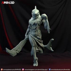 Wereshark Lady | Fantasy Miniature | Dungeons and Dragons | DnD Miniature | Tabletop Game | RPG | Amini3D