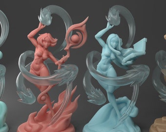 Ellie the Genasi Mage Pinup Set | 32mm or 28mm Fantasy Miniature | DnD Miniatures | Tabletop Game | RPG | Twin Goddess