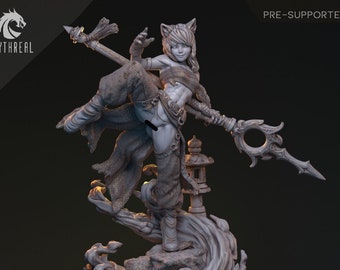Bakeneko | Unbemalt | Pinup Miniatur |  Fantasie-Miniatur | D&D Miniatur | Tabletop Spiel | Rollenspiel