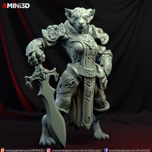 Tabaxi Paladin, Female  |  Fantasy Miniature | Dungeons and Dragons | DnD Miniature | Tabletop Game | RPG | Amini3D