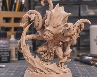 Octavius Tidecaller Miniature, Aquatic Warrior with Octopus, Unpainted Resin Figure, 28mm 32mm Fantasy RPG