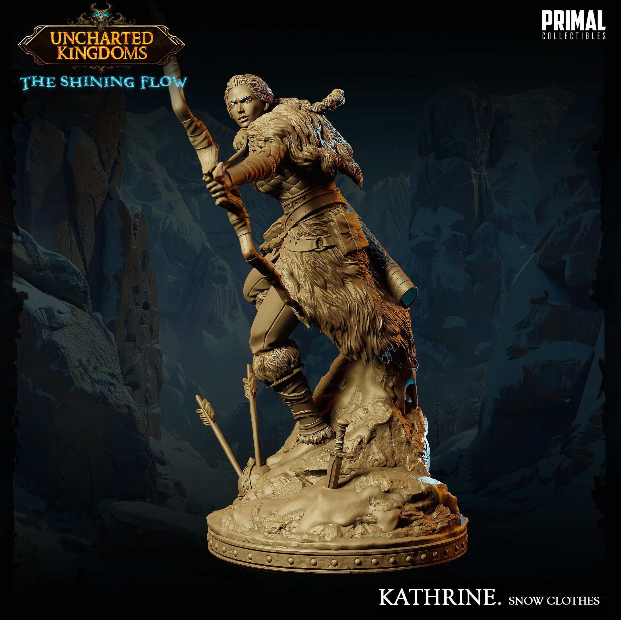 Snowflake Rander Female Snow Archer Miniature – Frost Ranger With Bow – 32mm Resin ...
